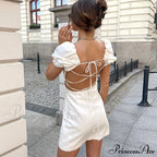 Summer Lace Linen Sexy Backless White Dress image 4