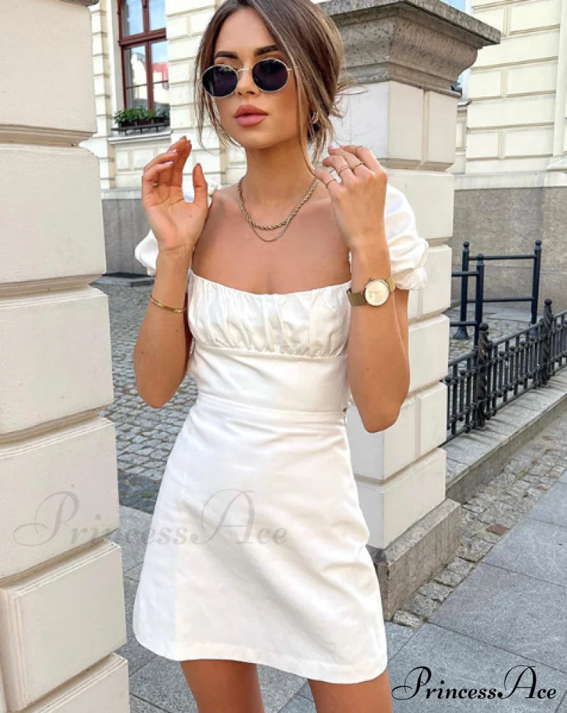 Summer Lace Linen Sexy Backless White Dress image 1