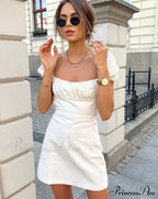 Summer Lace Linen Sexy Backless White Dress image 1