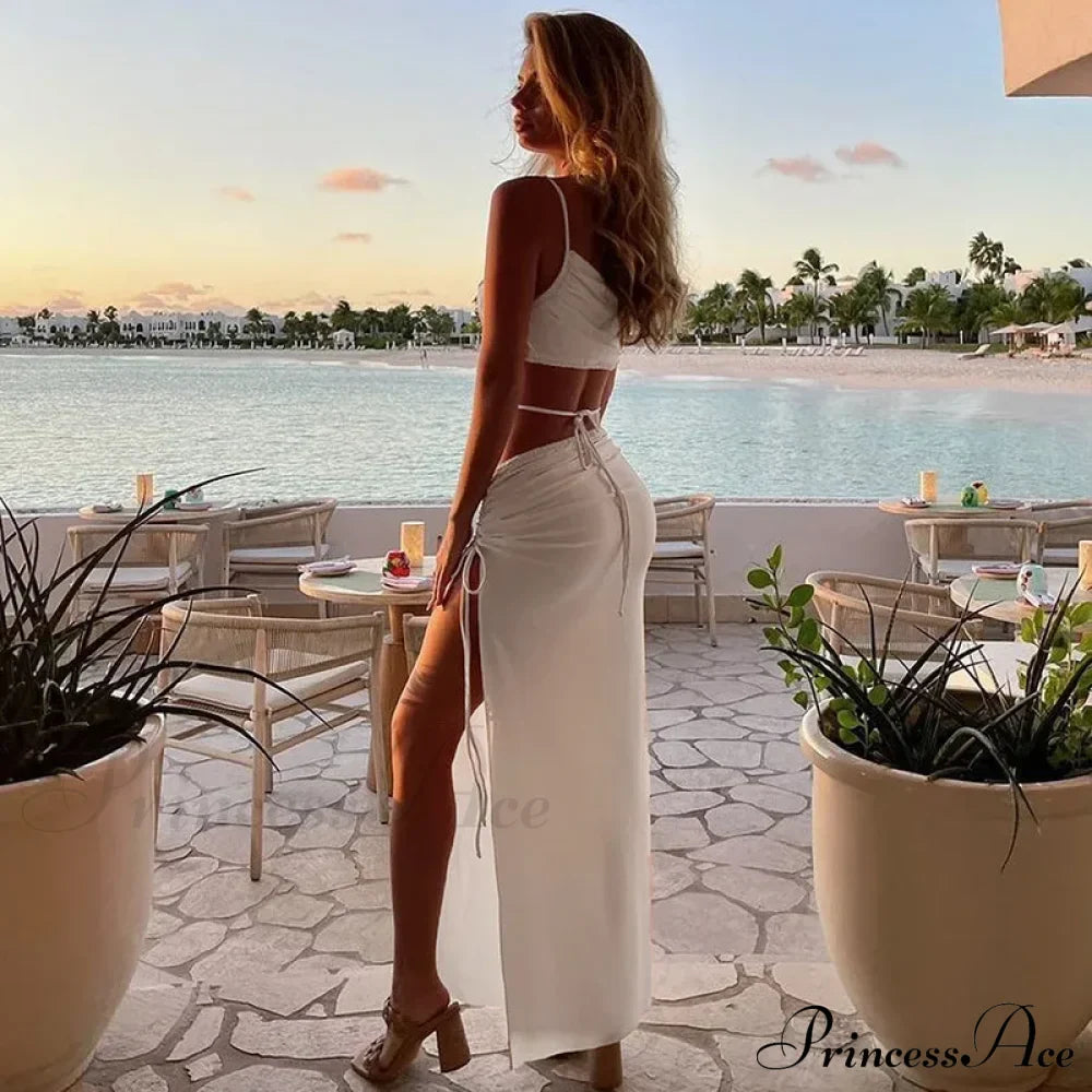 Summer Long Streetwear Bodycon Hollow Out Split Elegant Evening Y2K Clothes Top Cut Out Dress image 4