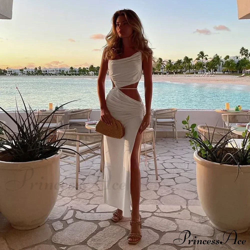 Summer Long Streetwear Bodycon Hollow Out Split Elegant Evening Y2K Clothes Top Cut Out Dress image 2