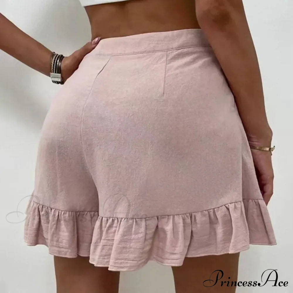 Summer Loose Fitting Wide Leg A Line Ruffle Trim Cotton Linen Texture Soft Wear Short image 4