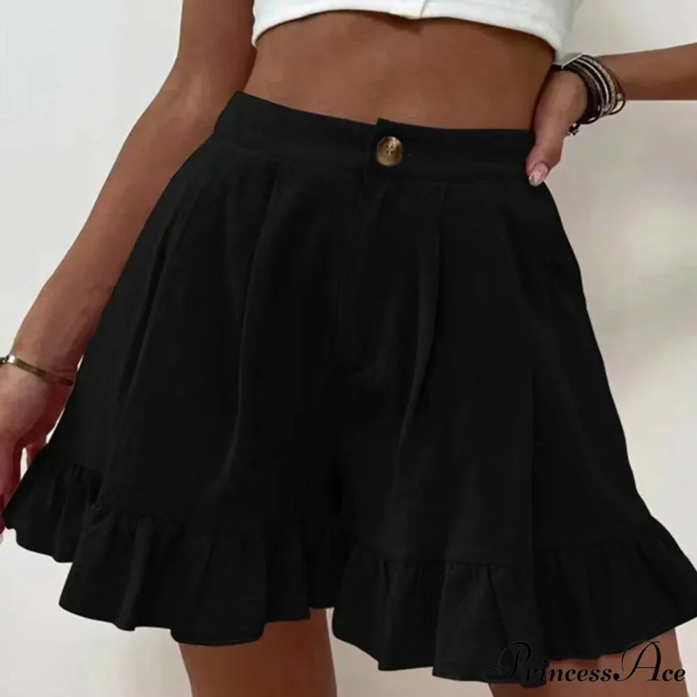 Summer Loose Fitting Wide Leg A Line Ruffle Trim Cotton Linen Texture Soft Wear Short image 3