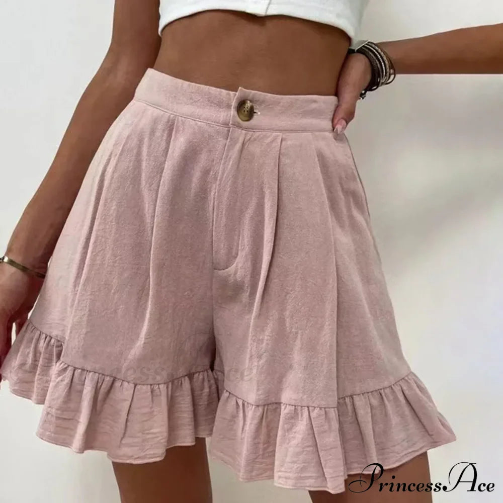 Summer Loose Fitting Wide Leg A Line Ruffle Trim Cotton Linen Texture Soft Wear Short image 2