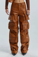 Summer Loose PU Leather Cargo Pants image 2