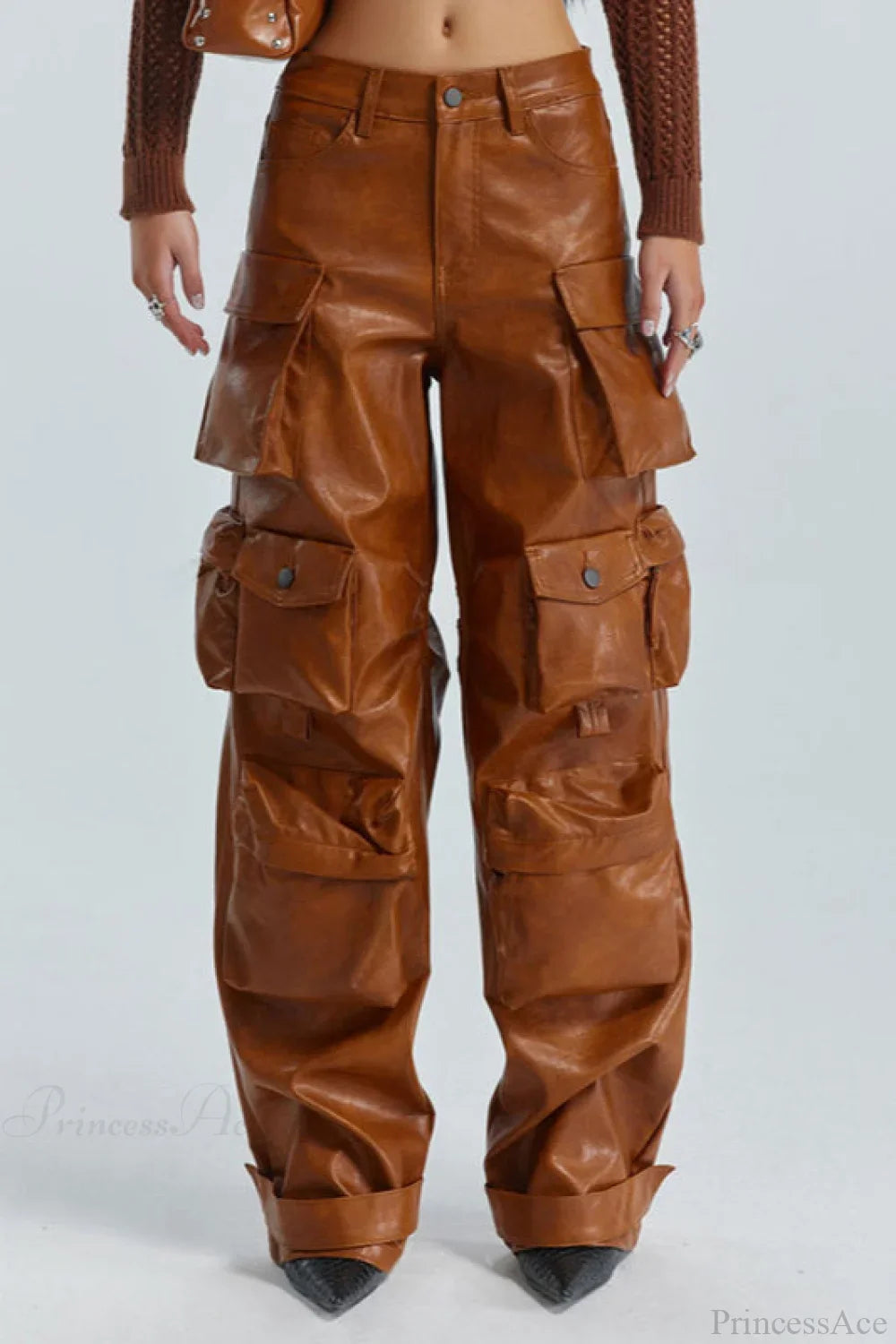 Summer Loose PU Leather Cargo Pants image 2