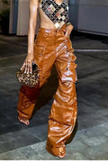 Summer Loose PU Leather Cargo Pants image 1