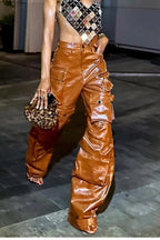 Summer Loose PU Leather Cargo Pants image 1