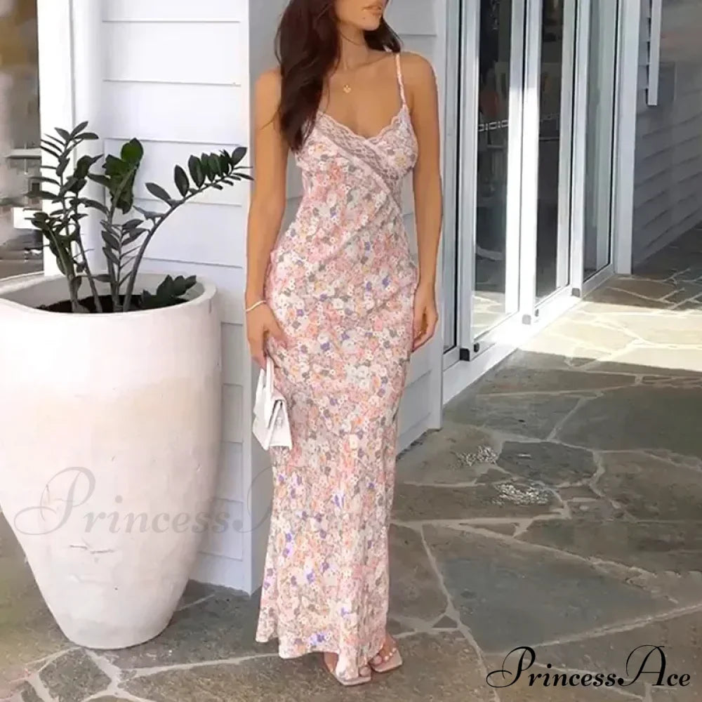 Summer Maxi Print Sleeveless Backless Lace Casual Elegant Club Party Bodycon Dress image 1
