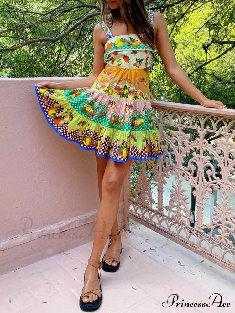 Summer MulticolorLemon Preated Charming Hem Mini Dress image 2