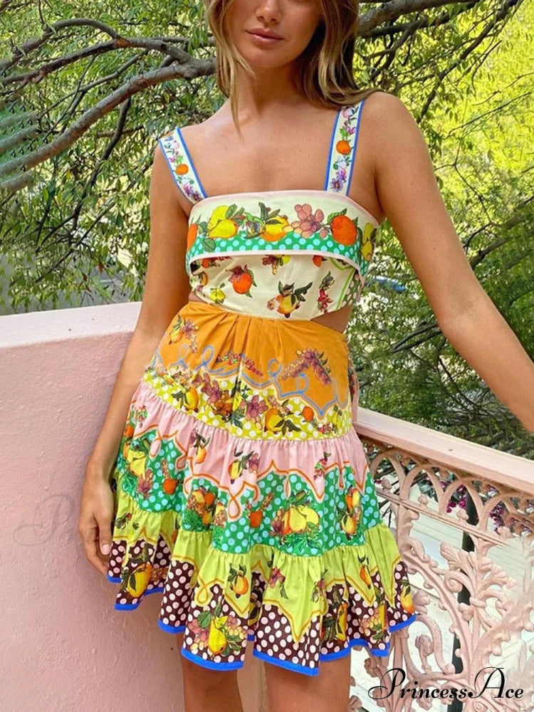 Summer MulticolorLemon Preated Charming Hem Mini Dress image 1