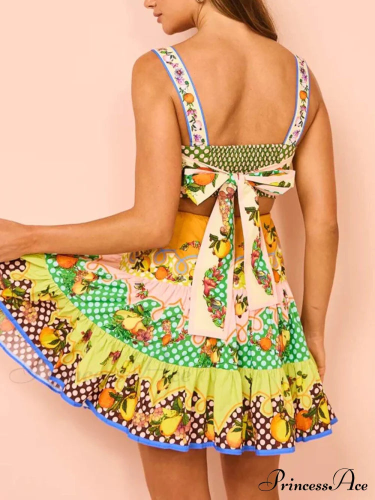 Summer MulticolorLemon Preated Charming Hem Mini Dress image 8