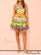 Summer MulticolorLemon Preated Charming Hem Mini Dress image 6