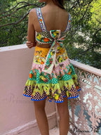 Summer MulticolorLemon Preated Charming Hem Mini Dress image 3