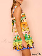 Summer MulticolorLemon Preated Charming Hem Mini Dress image 7