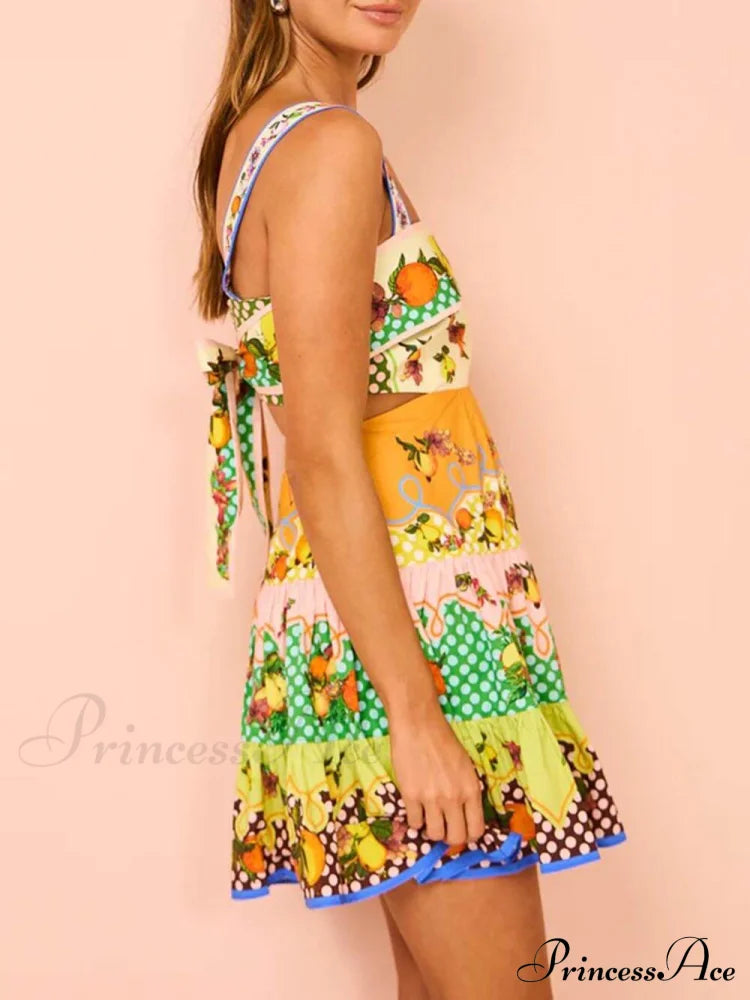 Summer MulticolorLemon Preated Charming Hem Mini Dress image 7