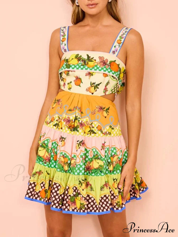 Summer MulticolorLemon Preated Charming Hem Mini Dress image 5