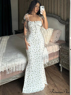 Summer Off Shoulder Lace Up Deep V Neck es Ladies Holiday Casual Long Woman Floral Dress image 3