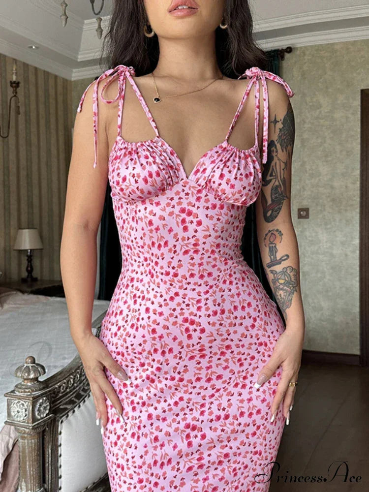 Summer Off Shoulder Lace Up Deep V Neck es Ladies Holiday Casual Long Woman Floral Dress image 2