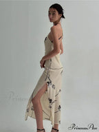 Summer Print Long Halter Backless Satin Split es Women Hot Vestidos Floral Dress image 4