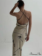 Summer Print Long Halter Backless Satin Split es Women Hot Vestidos Floral Dress image 1