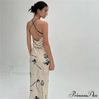 Summer Print Long Halter Backless Satin Split es Women Hot Vestidos Floral Dress image 7