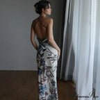 Summer Print Long Halter Backless Satin Split es Women Hot Vestidos Floral Dress image 8