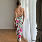 Summer Print Long Halter Backless Satin Split es Women Hot Vestidos Floral Dress image 9
