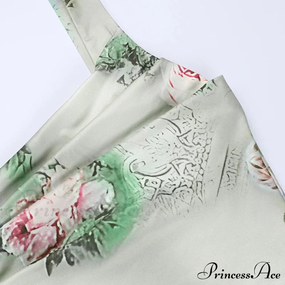 Rose Print High Waist Slit Maxi Dress image 3