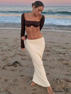 Summer Sexy Holiday Beach Dropped Waist See-Through White Trendy Maxi Skirt image 5