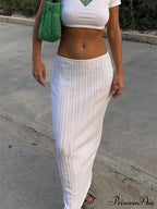 Summer Sexy Holiday Beach Dropped Waist See-Through White Trendy Maxi Skirt image 1