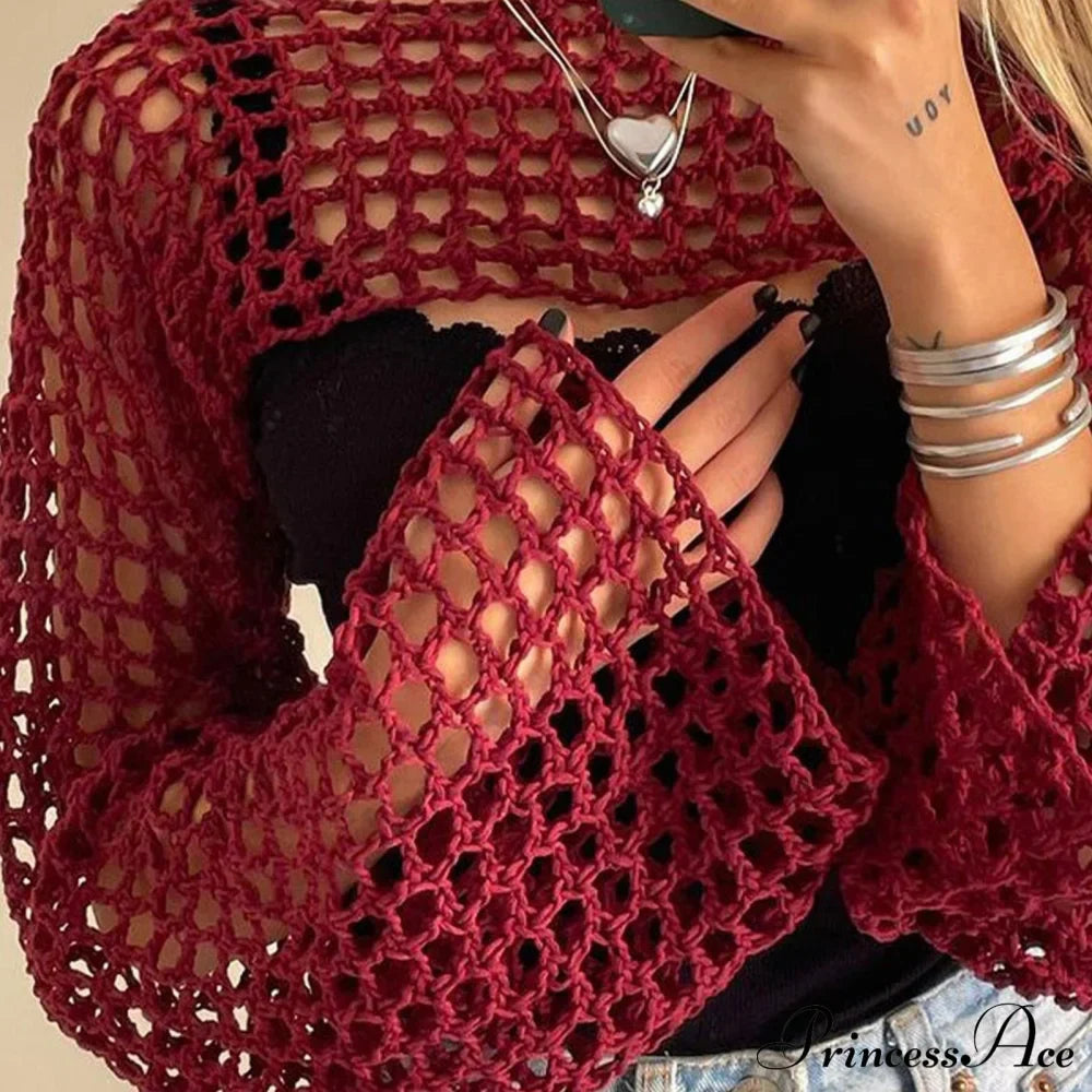 Summer Sexy Long Sleeve Smock Knitted Crop Top image 5