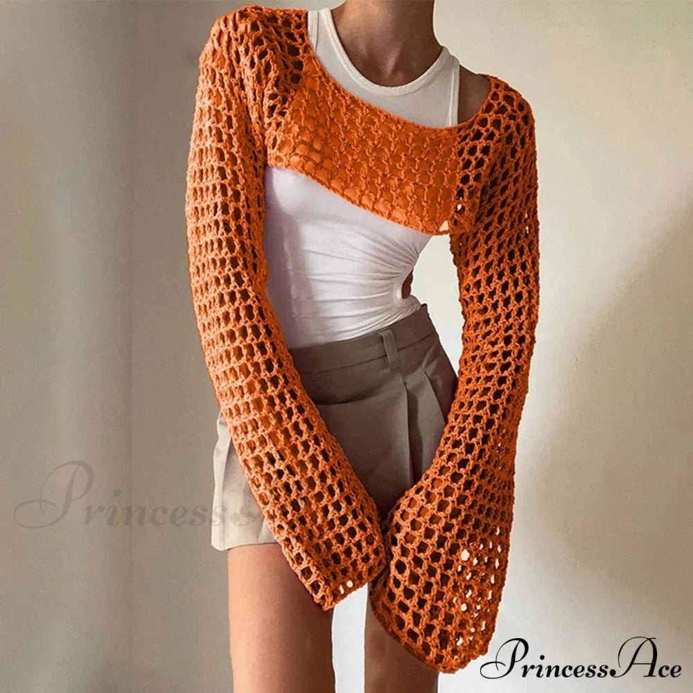 Summer Sexy Long Sleeve Smock Knitted Crop Top image 2