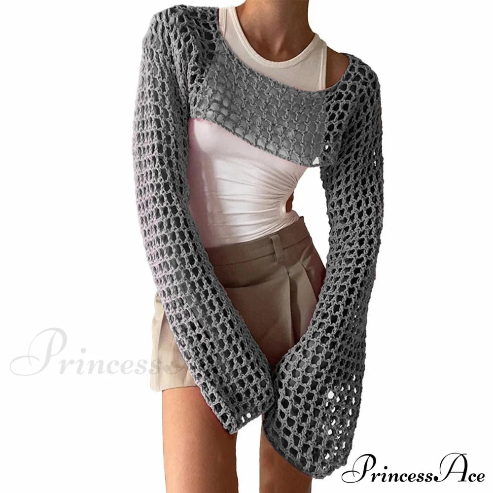 Summer Sexy Long Sleeve Smock Knitted Crop Top image 14