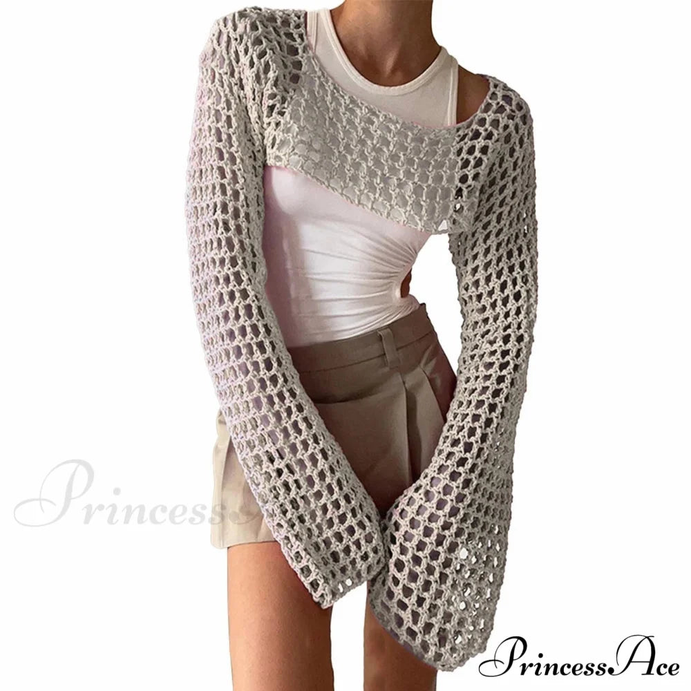 Summer Sexy Long Sleeve Smock Knitted Crop Top image 11