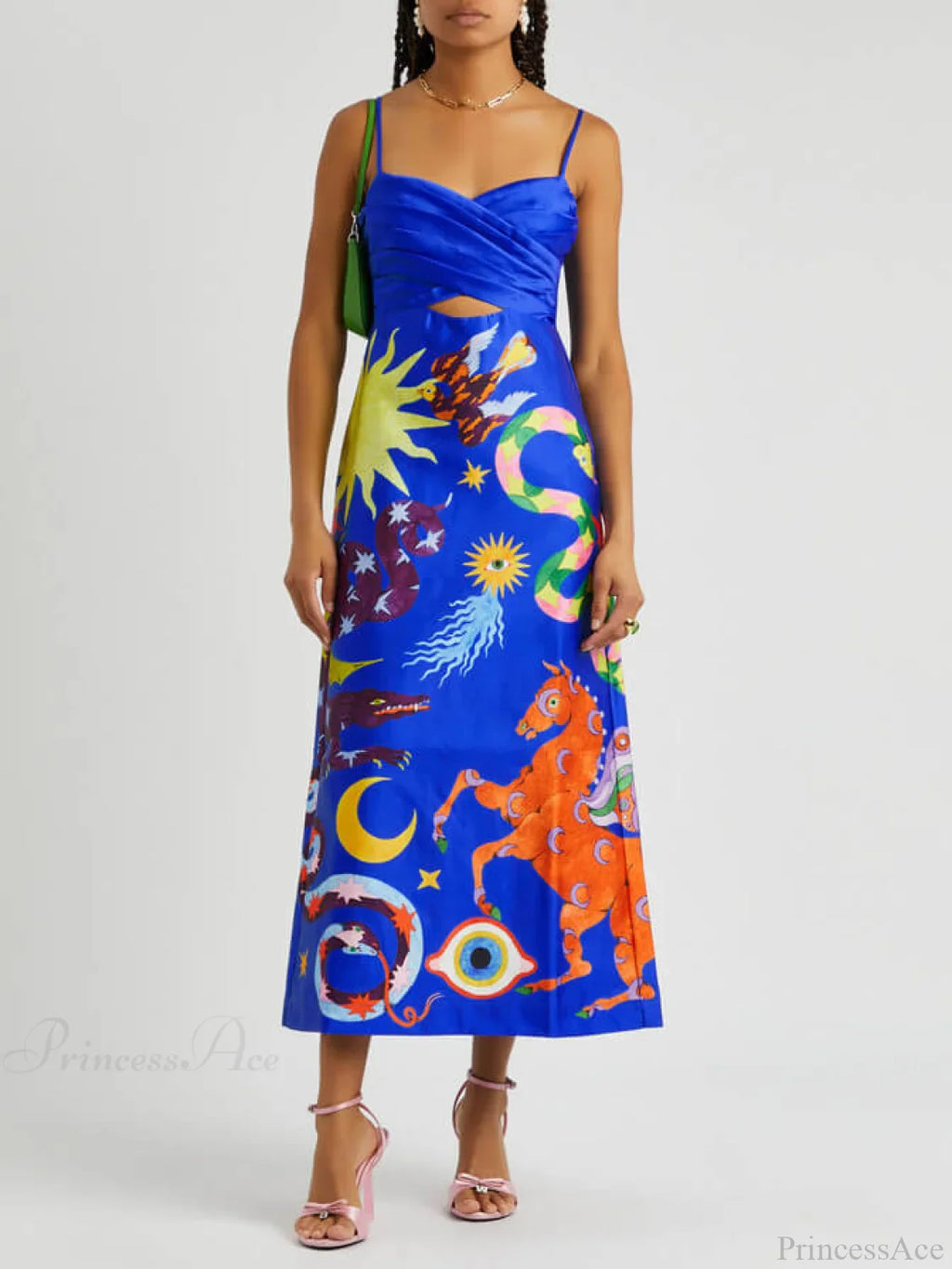 Summer Sexy Satin Backless Graceful Printed Sleeveless Midi Dress image 3