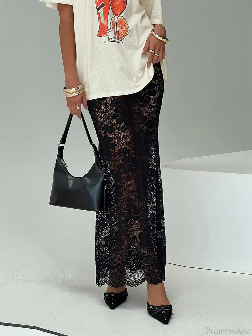 Summer Sexy Sheer Lace Floral Long Skirt Y2K Party image 5