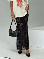 Summer Sexy Sheer Lace Floral Long Skirt Y2K Party image 5
