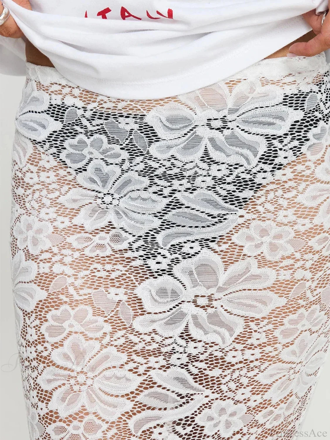 Summer Sexy Sheer Lace Floral Long Skirt Y2K Party image 6