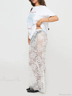 Summer Sexy Sheer Lace Floral Long Skirt Y2K Party image 2