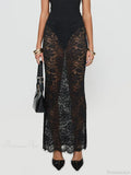 Summer Sexy Sheer Lace Floral Long Skirt Y2K Party image 3