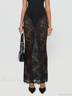 Summer Sexy Sheer Lace Floral Long Skirt Y2K Party image 3