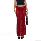 Summer Sexy Sheer Lace Floral Long Skirt Y2K Party image 7