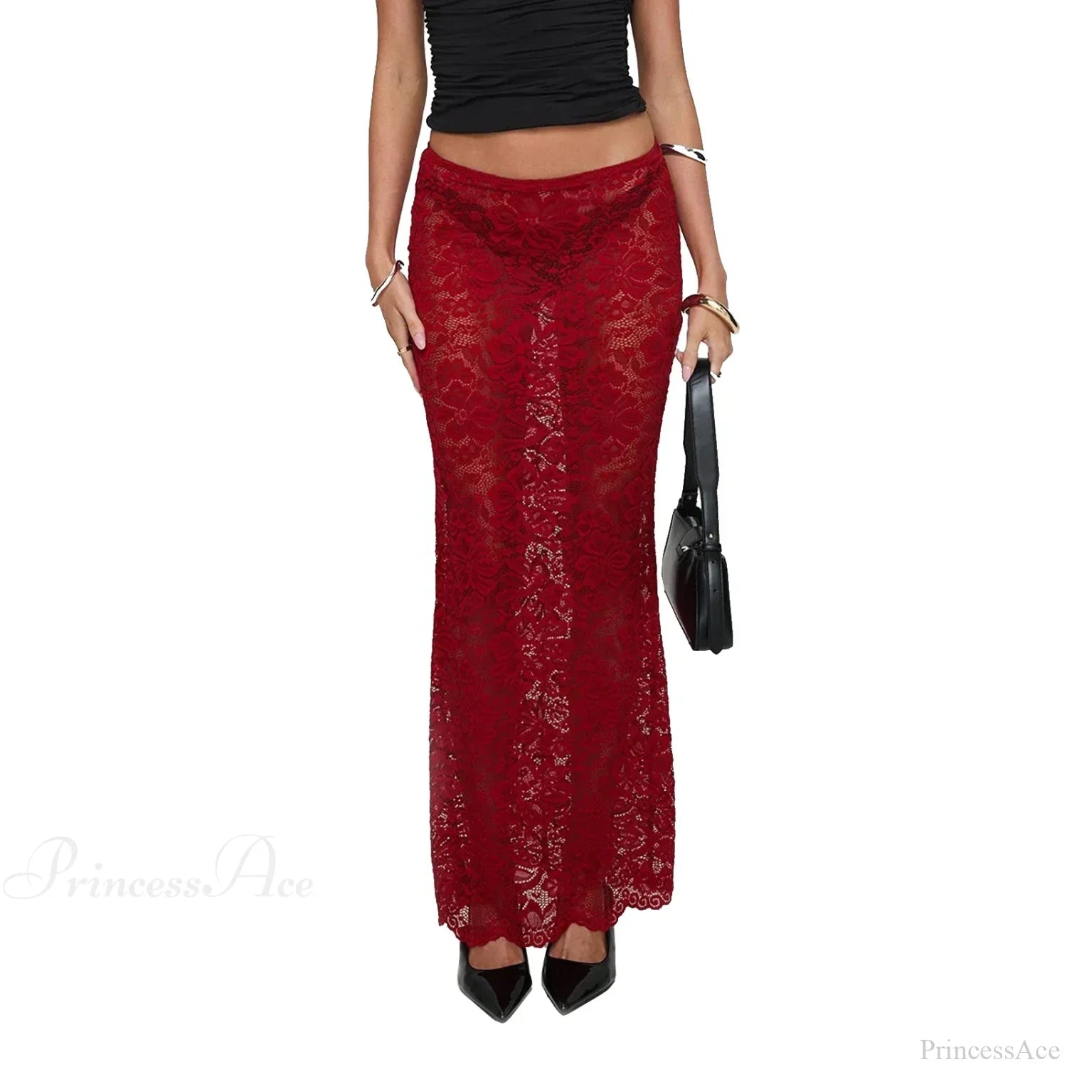 Summer Sexy Sheer Lace Floral Long Skirt Y2K Party image 7