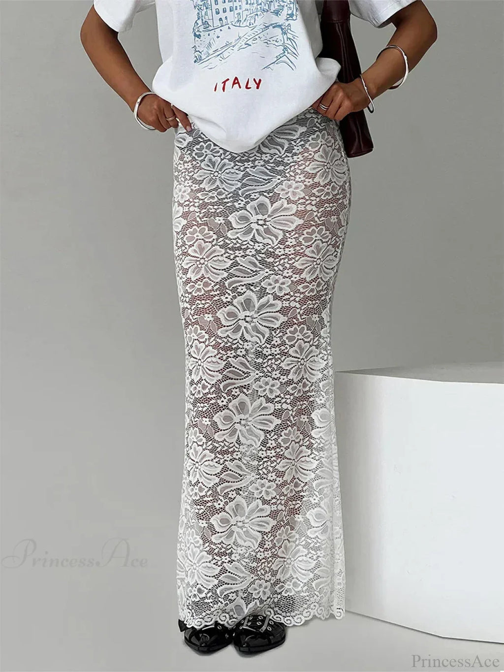 Summer Sexy Sheer Lace Floral Long Skirt Y2K Party image 1