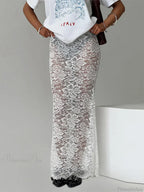 Summer Sexy Sheer Lace Floral Long Skirt Y2K Party image 1