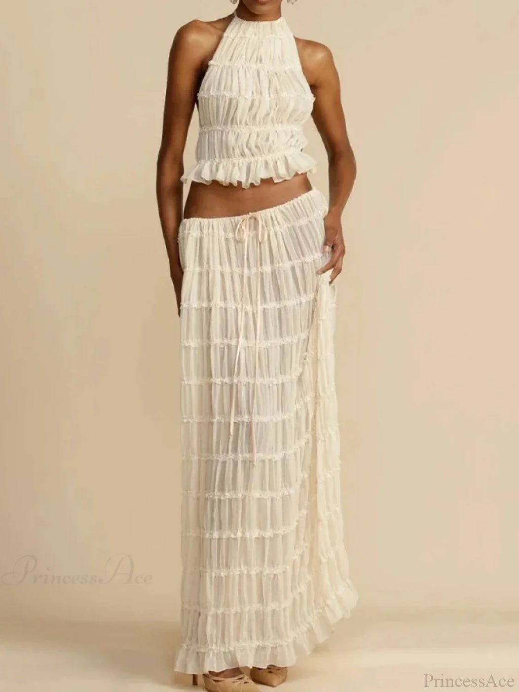 Summer Sexy Sleeveless Backless Top High Waist Skirt Beach Party Dress image 4