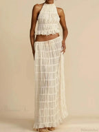 Summer Sexy Sleeveless Backless Top High Waist Skirt Beach Party Dress image 4