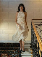 Summer Sexy Sleeveless Backless Top High Waist Skirt Beach Party Dress image 2