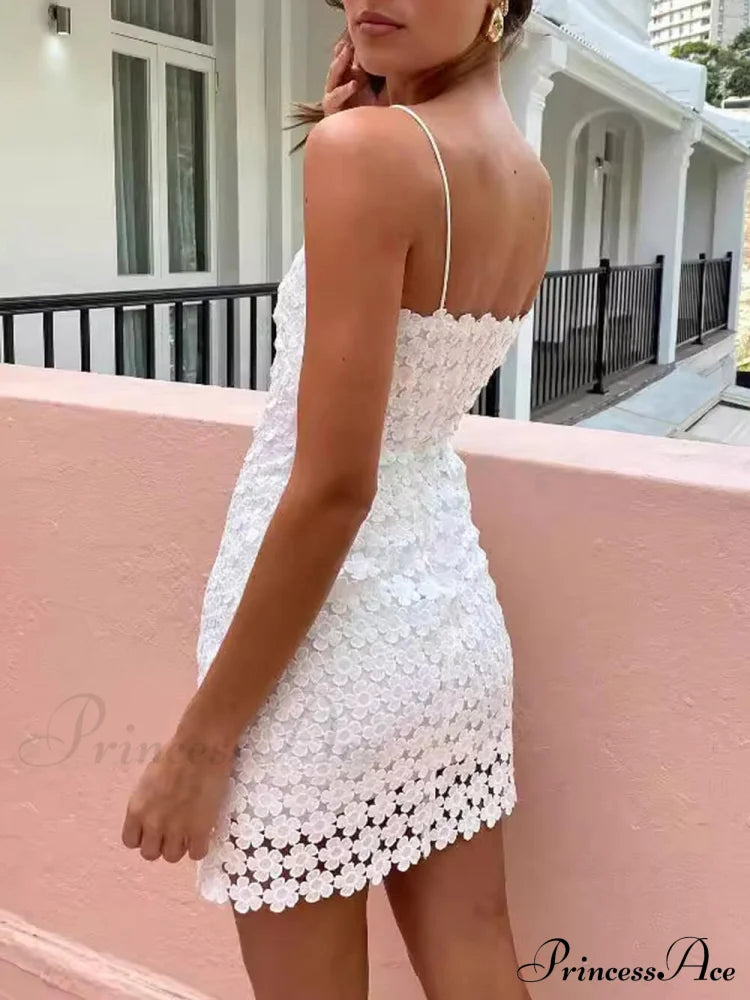 Summer Sexy Suspender Charming Lace Hollow Mini Dress image 3